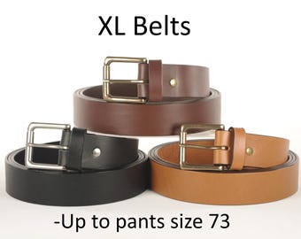 EXTRA LONG Bridle Leather Belt with Solid Brass HEEL Bar Buckle
