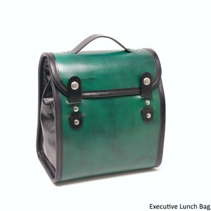 Executive Leather Lunch Bag with Waterproof Lining and Optional Insulation Green Starburst