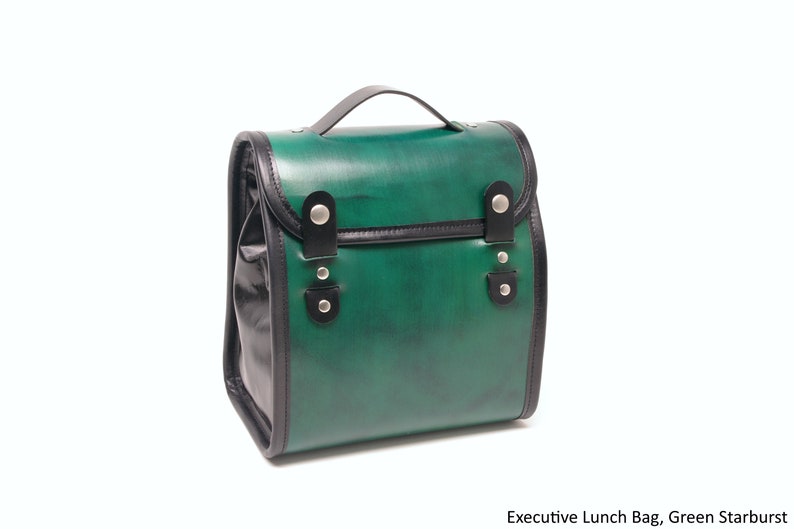 Executive Leather Lunch Bag with Waterproof Lining and Optional Insulation Green Starburst