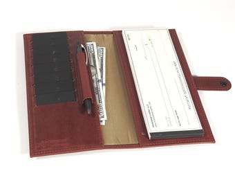 Leather BUSINESS Size SIDE TEAR Checkbook: Optional Personalized Monogram, Pen and Card Slots
