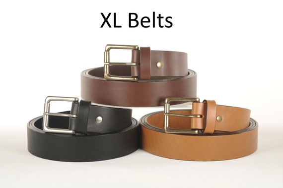 EXTRA LONG Bridle Leather Belt with Solid Brass HEEL Bar Buckle