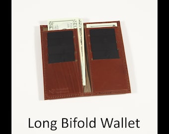 Leather Long Bifold Wallet: 2 Cash Pockets and 8 Card Slots