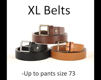EXTRA LONG Bridle Leather Belt with Solid Brass HEEL Bar Buckle