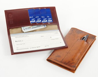 Leather Checkbook / Card Wallet, with Pen Slot