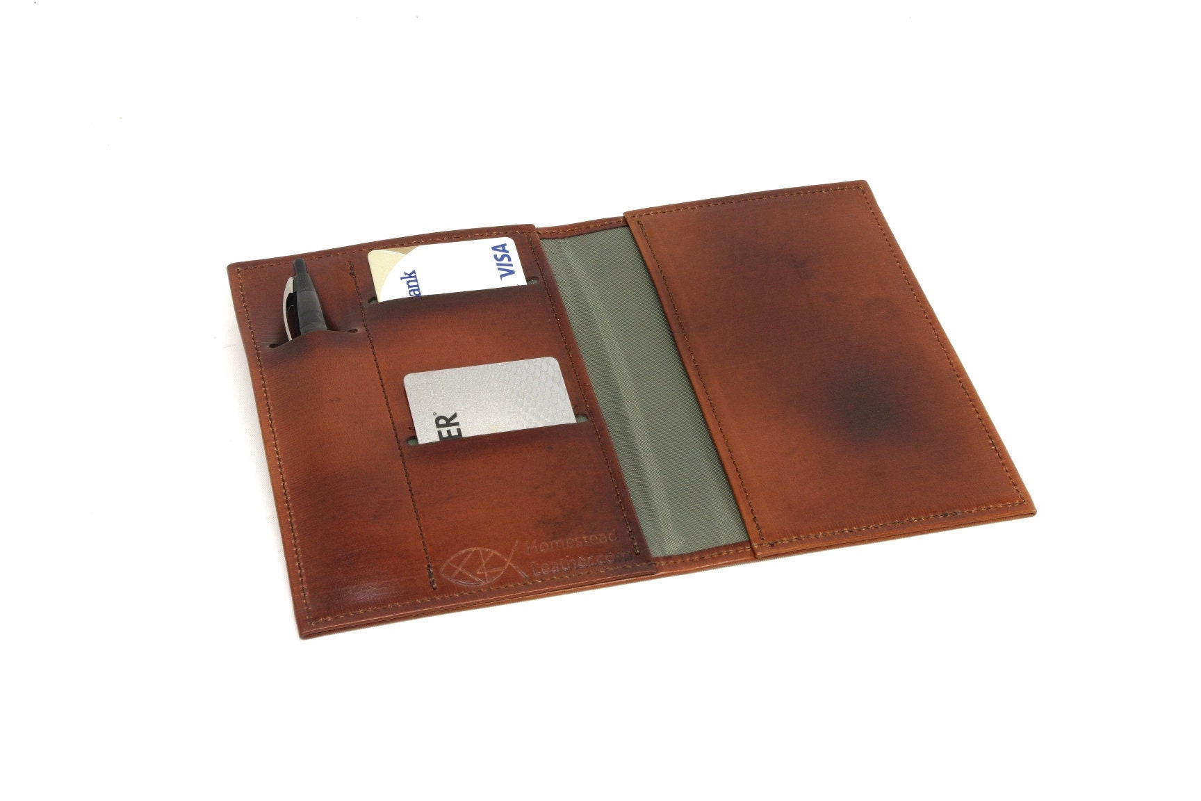 Leather Top Stub Checkbook / Card Wallet, with Pen Slot