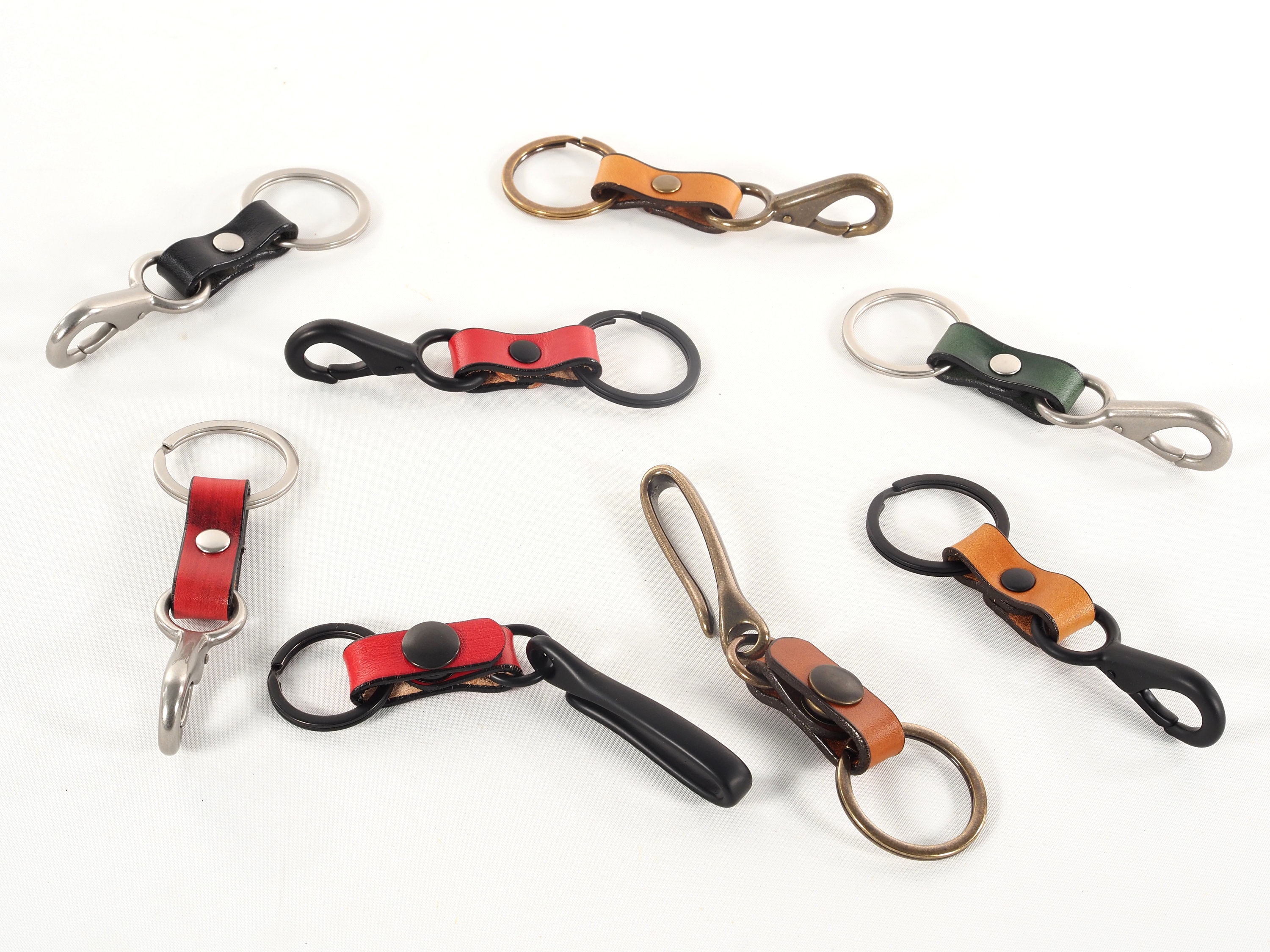 Genuine Leather Keychain Key Holder Ring with 6 Hooks Snap Closure