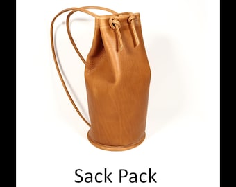 Leather Sack Pack with Draw String Security Strap Closure
