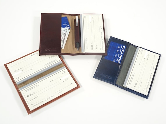 Leather Checkbook Cover - with Optional Pen & Card Slots, for STANDARD sized checks