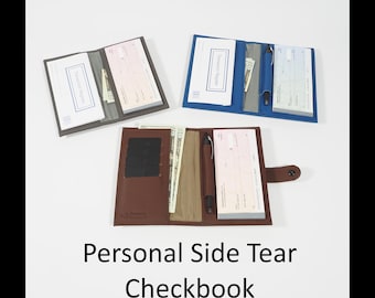 Leather PERSONAL Size SIDE TEAR Checkbook - with Optional Pen, Cash and Card Slots