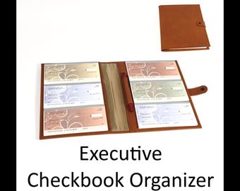 Leather Executive Checkbook Organizer - 4, 6 or 8-Book for PERSONAL Size Checks