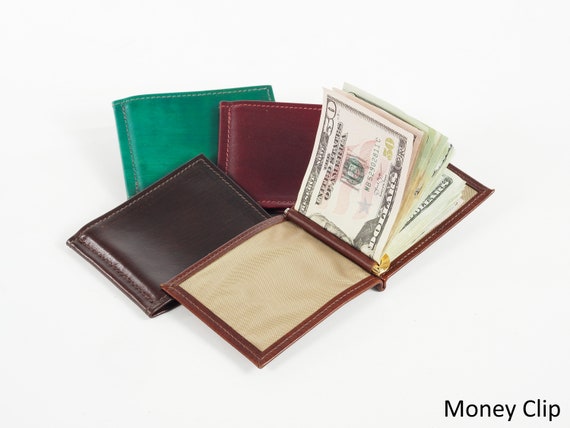 Leather Money Clip, with Spring Loaded Clip