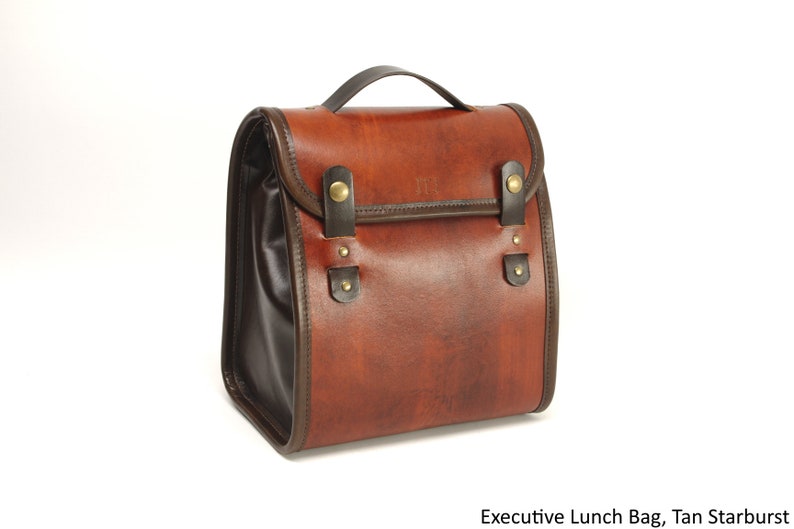 Executive Leather Lunch Bag with Waterproof Lining and Optional Insulation Tan Starburst