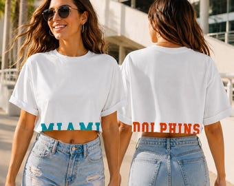Miami Dolphins Oversized Crop Tee | Teal Orange Game Day Top (Handmade)