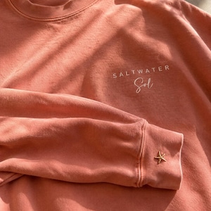 Coastal Sweatshirt | 100% Cotton Garment-Dyed Beach Tee, Starfish Charm Cuff