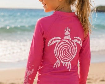 Camiseta de natación infantil con protección UPF 50 / Camiseta de natación para jóvenes con diseño de tortuga marina / Cola de sirena / Camiseta de playa para el sol