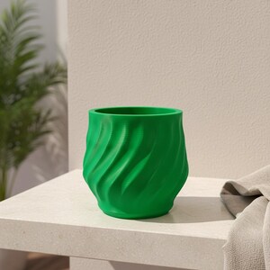 Green Wavy Planter | Small Cachepot | Sculptural Plant Pot | Flower Vase
