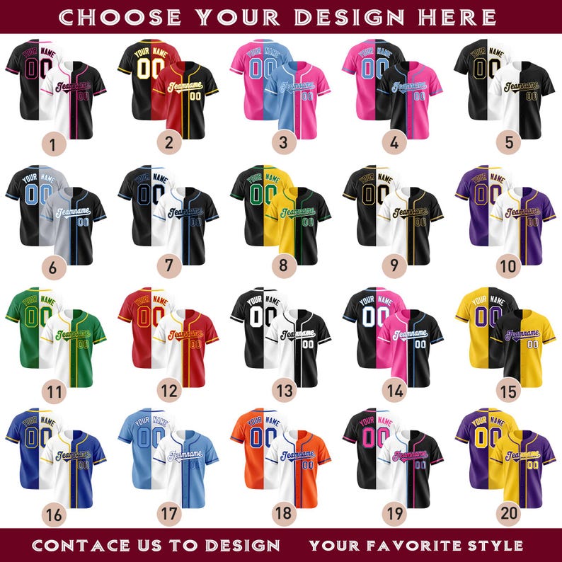 Custom Split Design Baseball Jersey: Personalized Team Holiday Gifts - Etsy