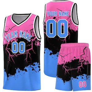 Custom Basketball Jersey Shorts Set, Personalized Name Number Design Lightning, Adults/Youth