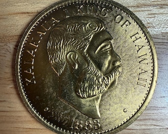 1883 King Kalakaua I “Akahi Dala” Kingdom of Hawaii Commemorative Coin/Token w/ Display Case – Coat of Arms