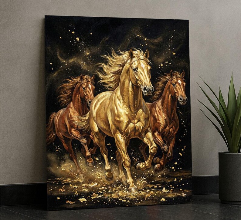 Dynamic Running Horses Canvas Wall Art Print Bold Living Room Decor ...