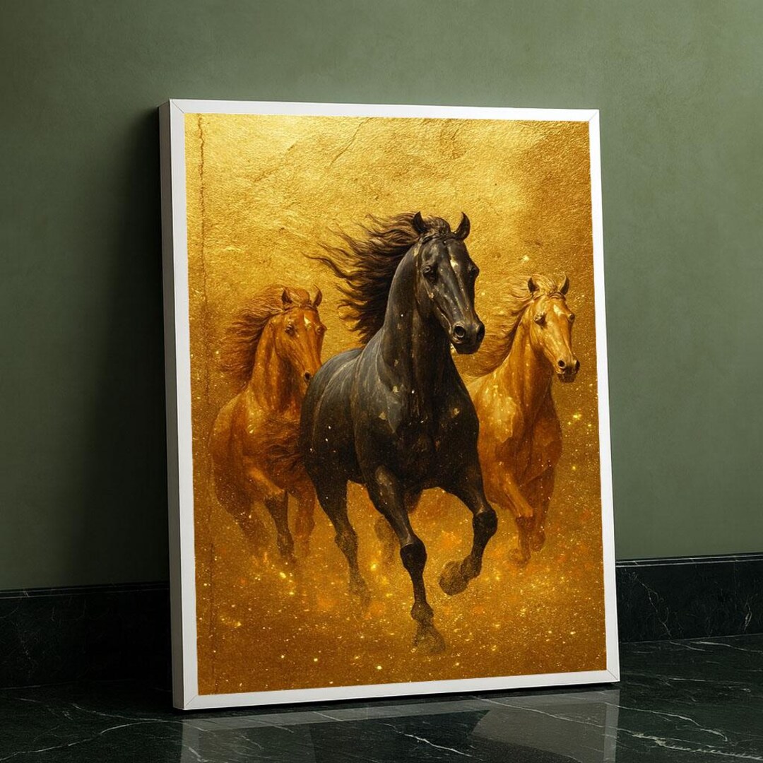 Majestic Black and Gold Horses Canvas Wall Art Print Elegant Living ...