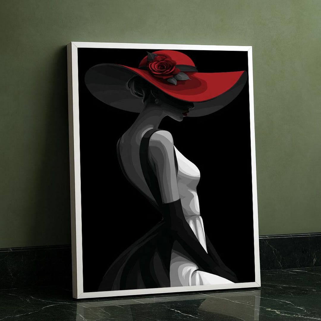 Elegant Black Woman in Red Hat Canvas Wall Art Print Modern Bedroom ...