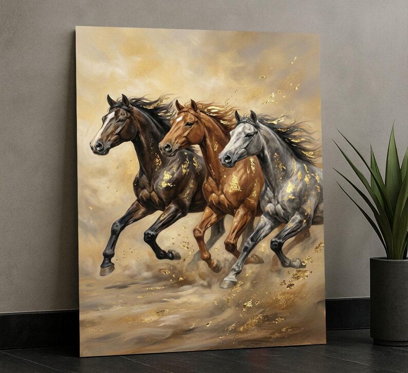 Dynamic Running Horses Canvas Wall Art Print Bold Equestrian Bedroom ...
