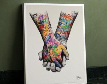 Colorful Graffiti Hands Canvas Wall Art Print  Modern Street Art Living Room Decor  Statement Piece