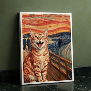 Skurril Katze Screme Parodie Leinwand Wand Kunst Druck Lebendige Wohnzimmer Dekor Lustige Statement Stück