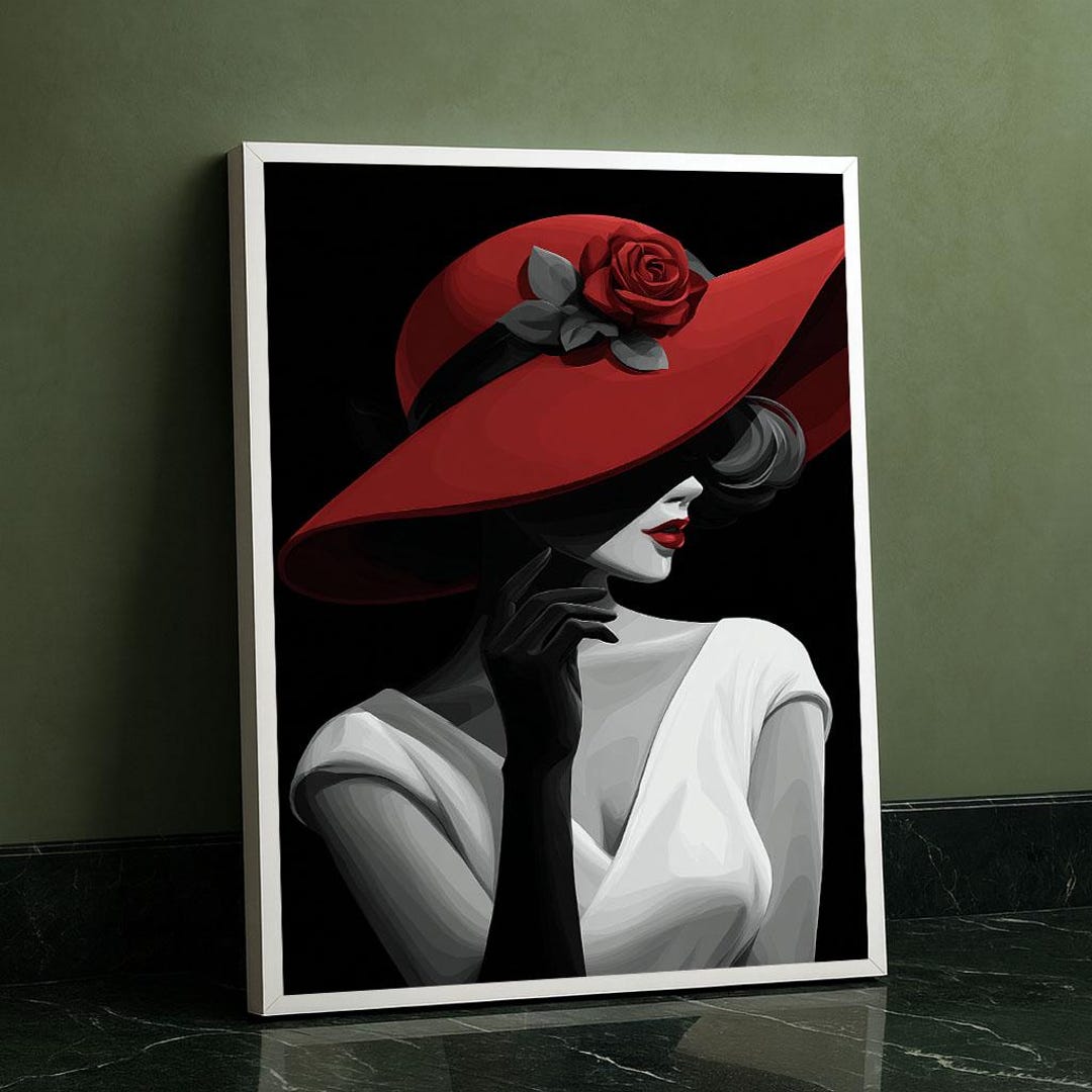 Elegant Woman in Red Hat Canvas Wall Art Print Modern Bedroom Wall ...