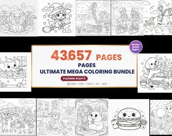 43,657 Coloring Pages Mega Bundle, PLR MRR (printable pdf png svg)