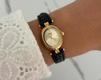 Orologio da donna minimalista con cinturino retrò color oro e marrone, in acciaio inossidabile + confezione regalo.