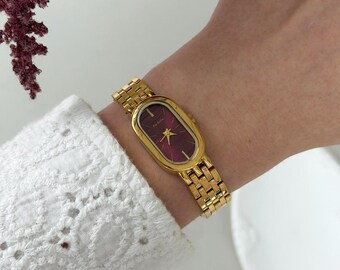 VINTAGE GENEVA Tigers Eye Gemstone bangle Bracelet Cuff watch Quartz Custom Vintage Geneva Platinum Bangle Watch Tiger Eye Stones  main image 2