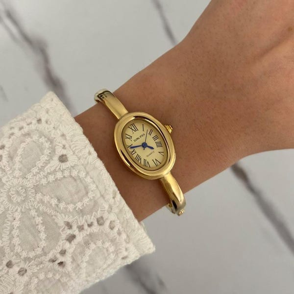 Retro Gold Women Minimalist Vintage inspired Watch Bracelet Stainless steel + gift bag