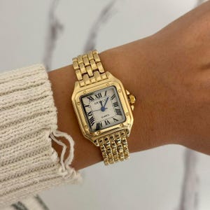 Reloj minimalista de mujer de inspiración vintage en oro, con pulsera de acero inoxidable + bolsa de regalo imagen 1