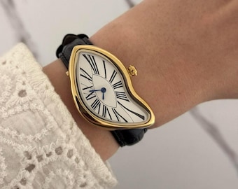 Vintage Inspired Gold White dial Women Minimalist Watch Stainless steel + gift bag