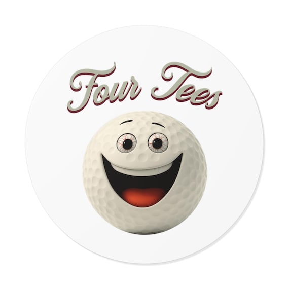 Happy Golf Ball Face Round Vinyl Sticker | Four Tees logo