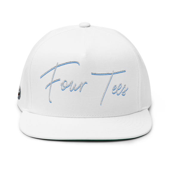 Four Tees Script Flat Bill Cap | White snapback hat