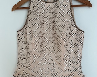 Vintage Lillie Rubin Pink Beaded Silk Tank Blouse - Elegant Evening Wear. Sz. 4