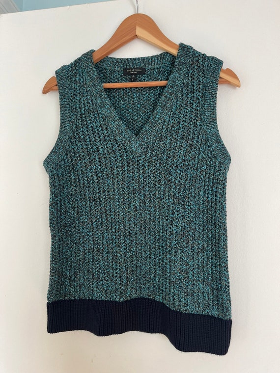 Rag & Bone, Rag & Bone Turquoise Navy Melange Sweater Vest - Modern Knitwear