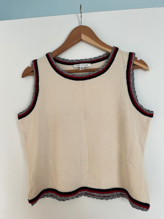 St. John, Vintage St. John Santana Knit Sleeveless Sweater - Cream Boucle Tweed, Size Medium