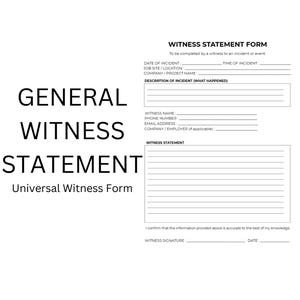 Formulario de declaración de testigos para contratistas / Informe de testigos de incidentes en el lugar de trabajo / Testigo / PDF imprimible