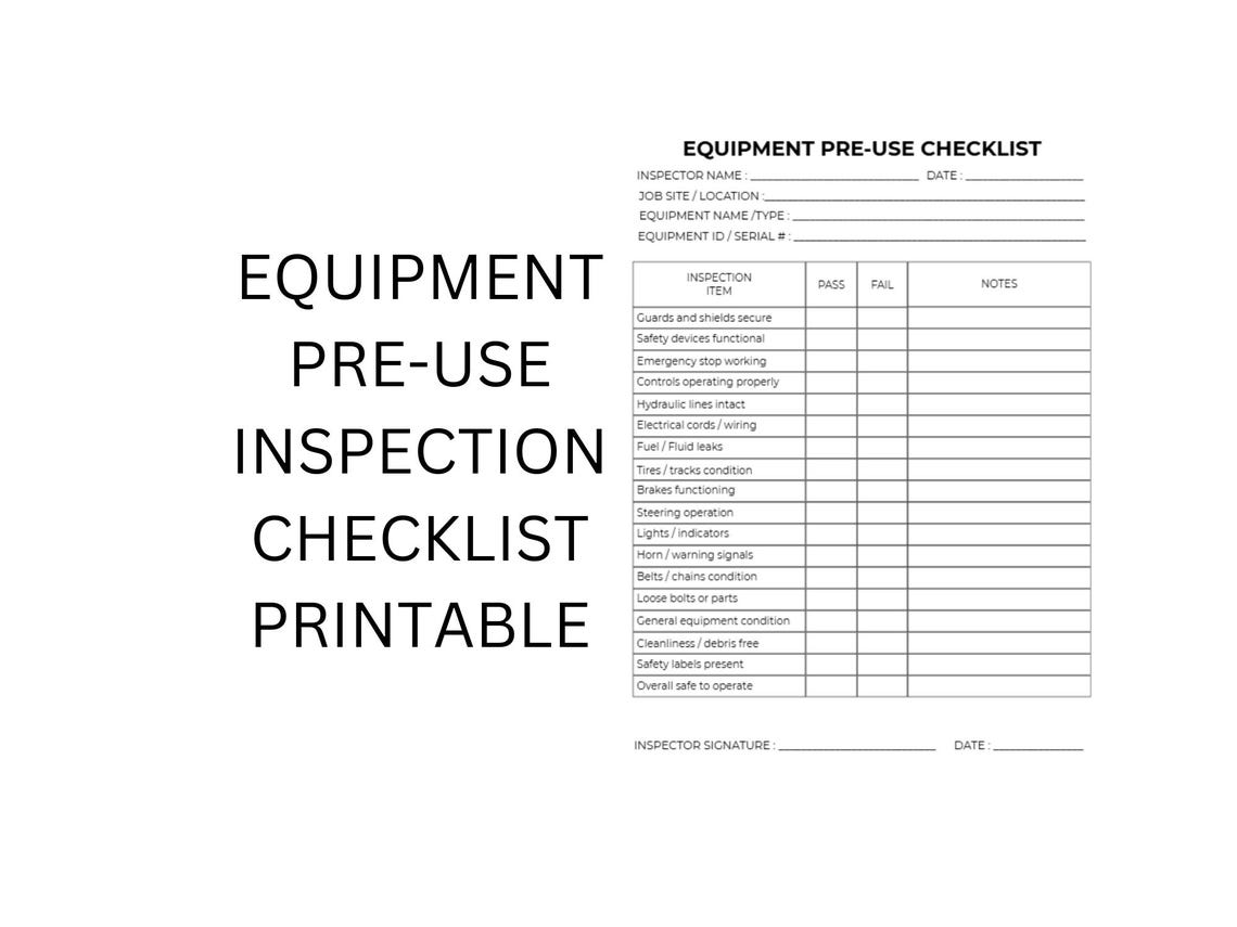 Pre Use Inspection Checklist Sample Pre-use Equipment Checklist | Construction Equipment Safety Inspection ...
