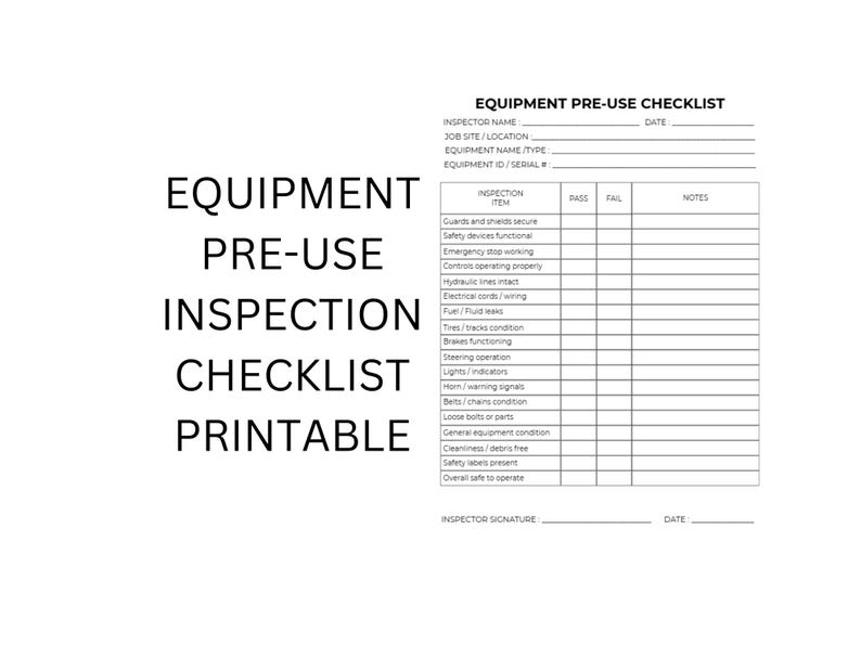 Pre-use Equipment Checklist | Construction Equipment Safety Inspection ...