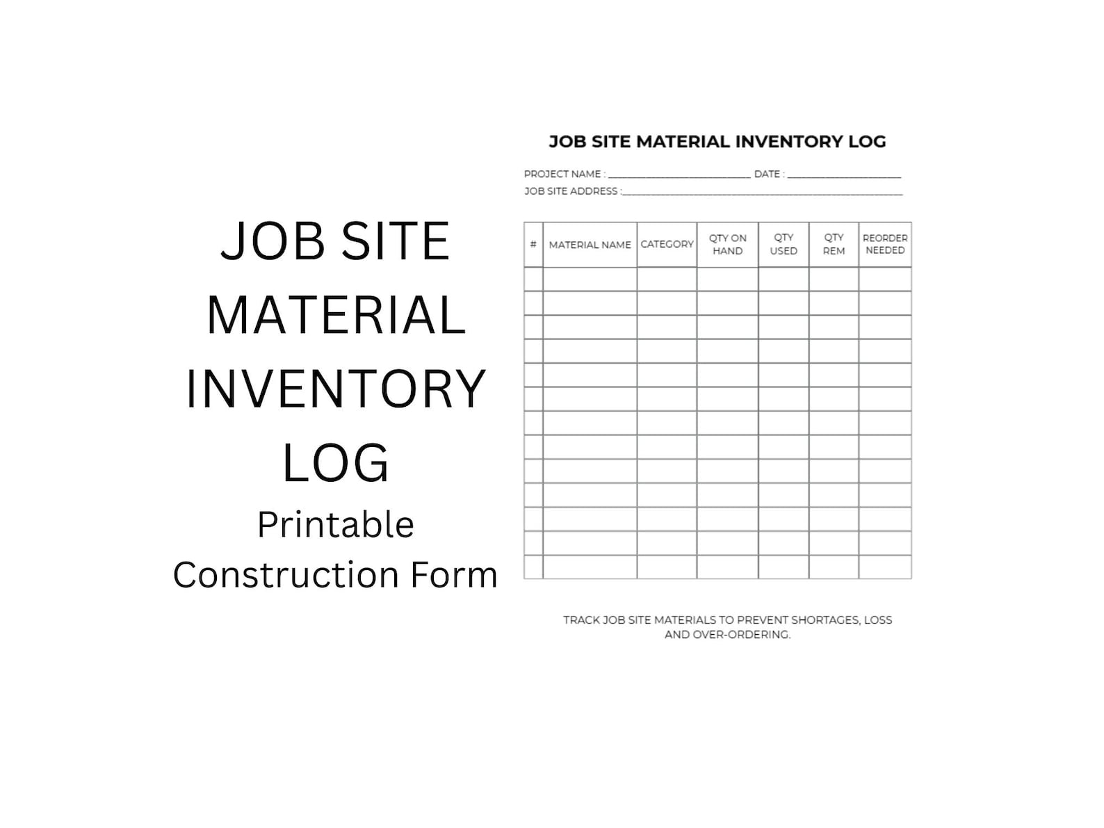 Job Site Material Inventory Log | Construction Materials Tracking & Job ...