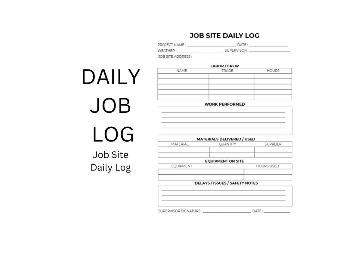 Job Site Daily Log Printable | Construction Daily Log Sheet ...