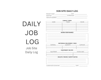 Utskrivbar arbetsplatsdagbok | Daglig bygglogg | Entreprenörens arbetslogg | Formulär för förmans arbetsplats