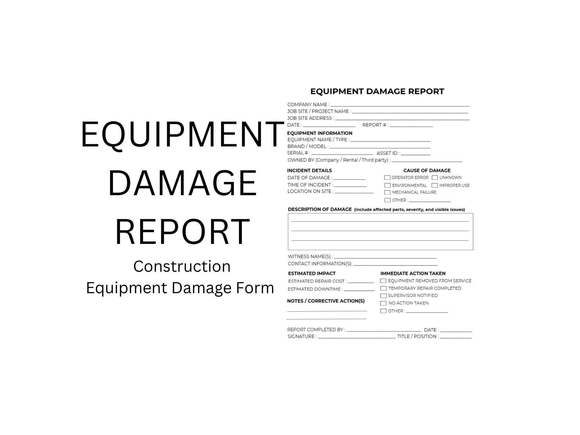 Equipment Damage Report Template, Construction Equipment Damage Form ...