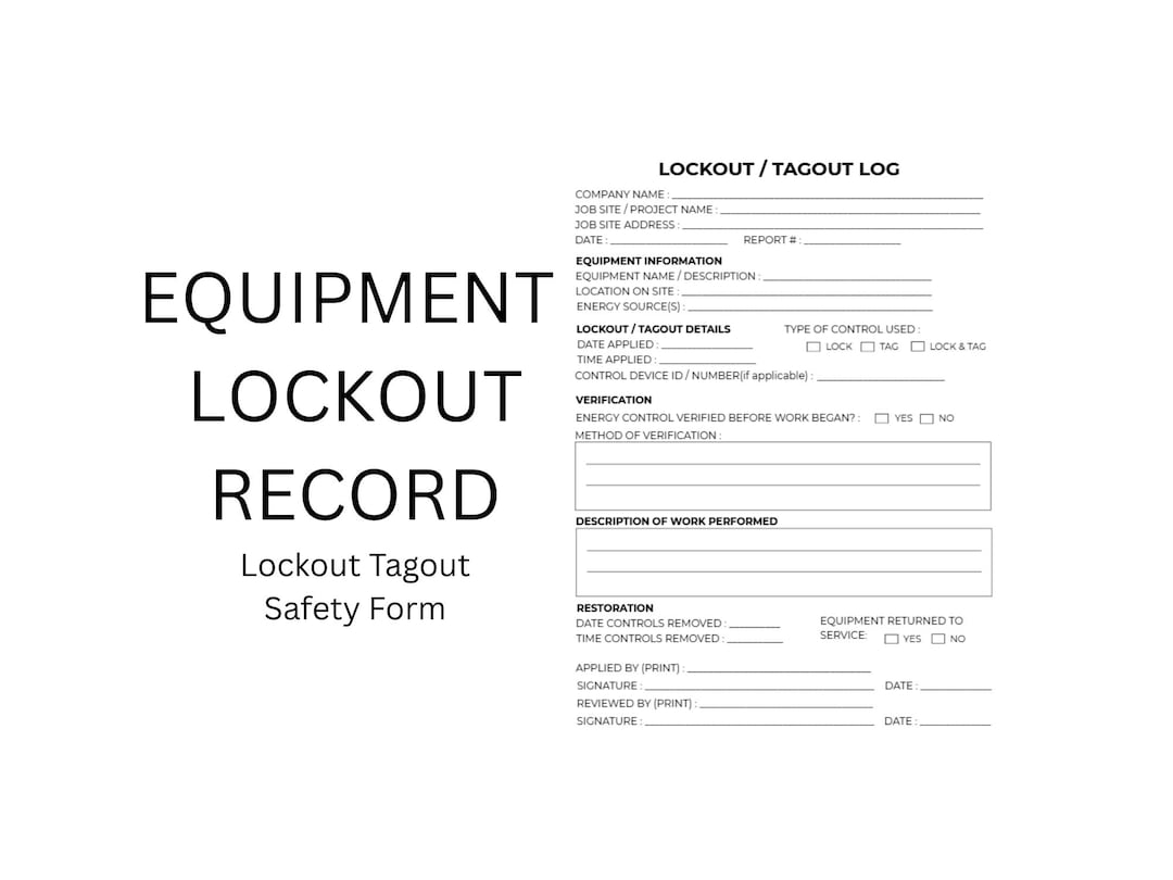 Lockout Tagout Log Printable | Job Site Energy Control Documentation ...