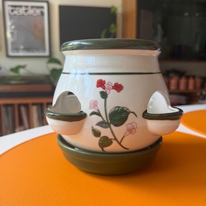 Vintage Floral Herb Planter Pot with Side Pockets and Drip Tray